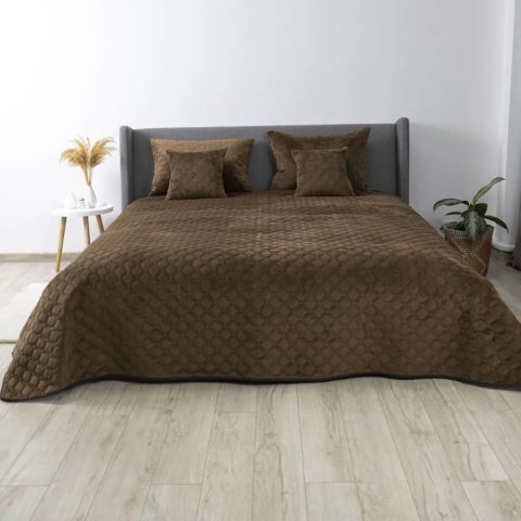 Покривало ТЕП "VELOUR" 150*210 см коричневе/ромб круглий