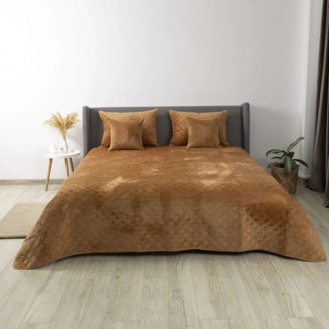 Покривало ТЕП "VELOUR" 150*210 см кавовий/ромб круглий