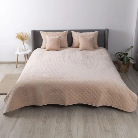 Покривало ТЕП "VELOUR" 150*210 см пудрове/ромб круглий