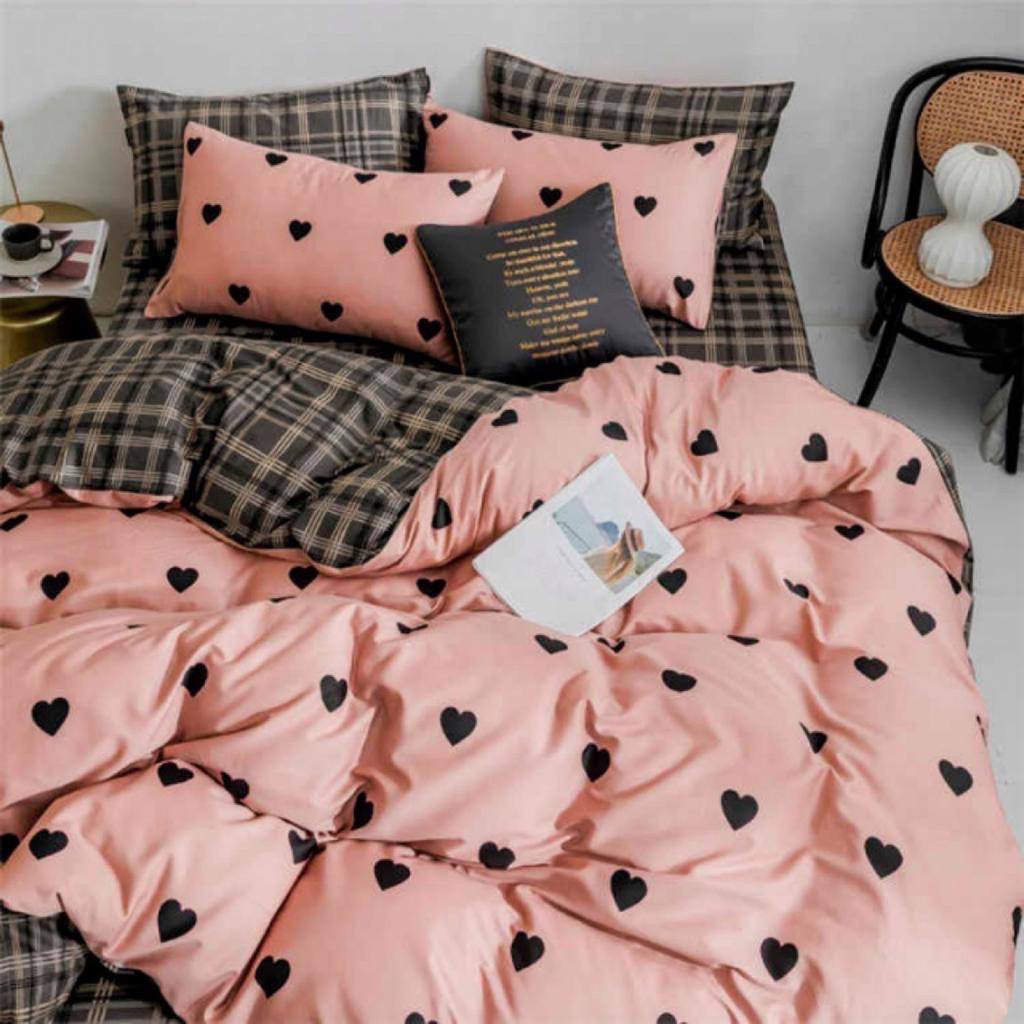 Комплект постільної білизни Glux-Hearts-Pink-Plaid
