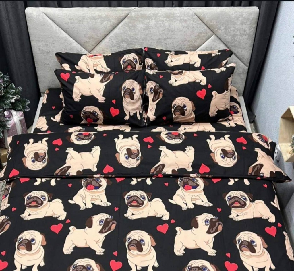 Комплект постільної білизни Glux-Pugs-Black